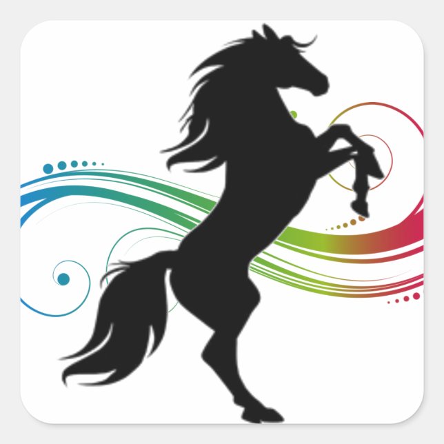 Colourful Rearing Horse Square Sticker (Front)