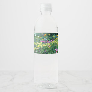 Colourful Reblooming Daylilies Water Bottle Label