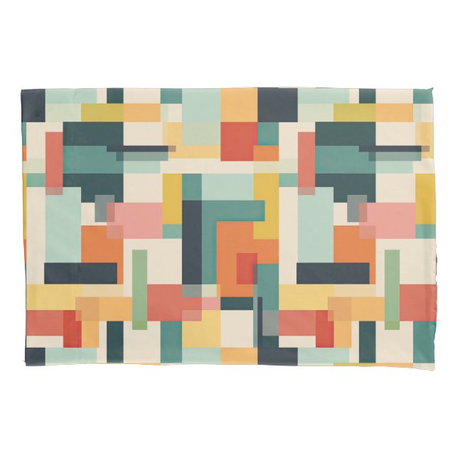Colourful Rectangles Retro Mid Century Modern Pillowcase (Front)