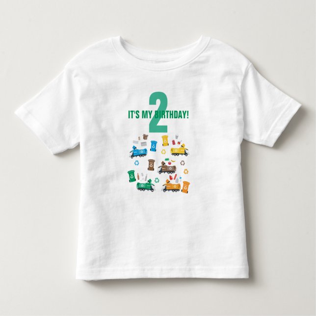 Colourful Recycling Garbage Trucks & Bins Birthday Toddler T-Shirt (Front)