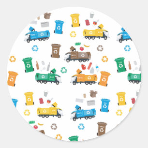 Colourful Recycling Garbage Trucks & Bins Classic Round Sticker