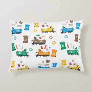 Colourful Recycling Garbage Trucks & Bins Decorative Cushion