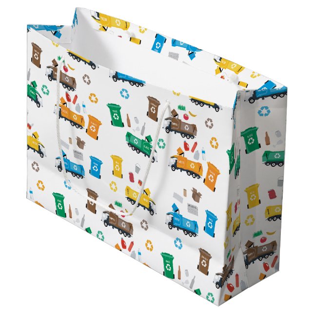 Colourful Recycling Garbage Trucks & Bins   Large Gift Bag (Front Angled)