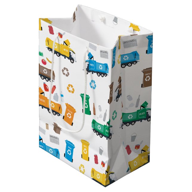 Colourful Recycling Garbage Trucks & Bins Medium Gift Bag (Front Angled)