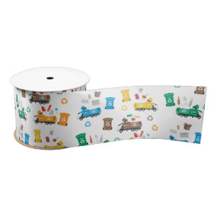 Colourful Recycling Garbage Trucks & Bins Satin Ribbon