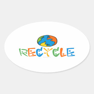 Colourful Recycling Oval Sticker