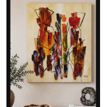 Colourful Red Abstract Couple Beige Canvas Print