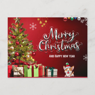 Colourful Red and Green Merry Christmas Card
