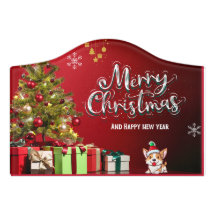 Colourful Red and Green Merry Christmas Card Magne