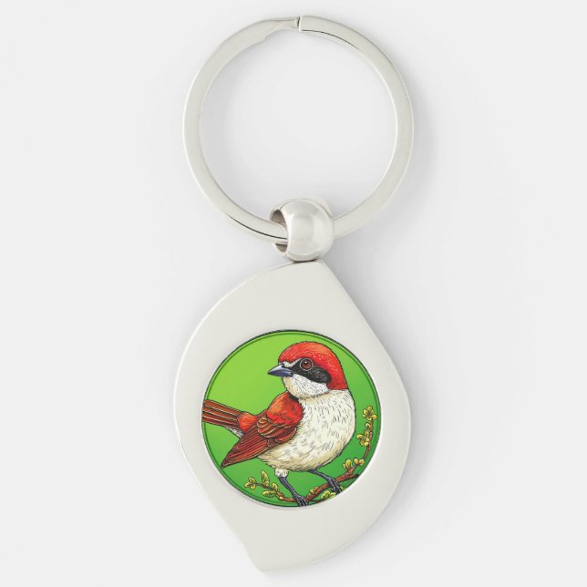 Colourful Red backed shrike Bird Key Ring (Front)
