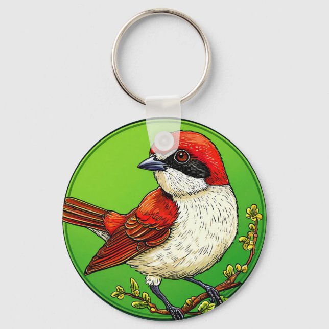 Colourful Red backed shrike Bird Key Ring (Front)
