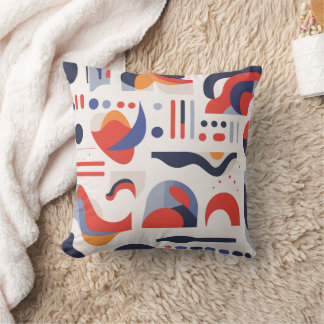 Colourful Red Blue abstract geometric shapes Cushion