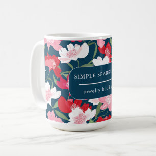 Colourful Red Blue Floral Company Business Name Coffee Mug