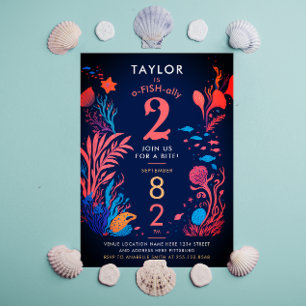 Colourful Red Blue Ocean Fish Kids Birthday Invitation
