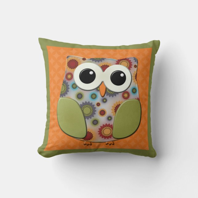 Colourful Red Blue Purple Owl Orange Green Pillow (Front)