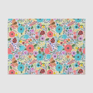 Colourful Red Blue Wild Flowers and Ladybugs Tissue Paper