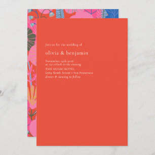 Colourful Red Boho Floral Minimalist Modern Weddin Invitation