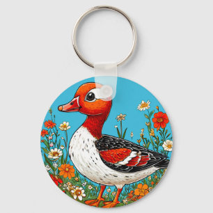 Colourful Red breasted goose Bird Key Ring