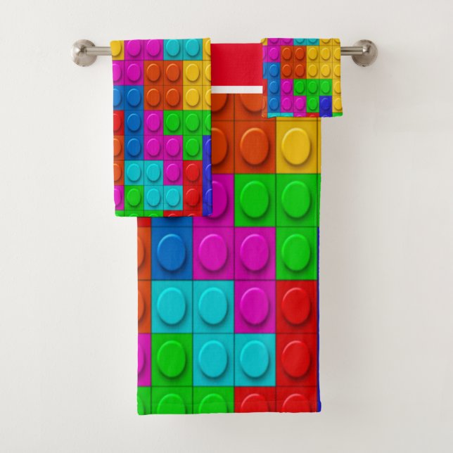 Colourful Red Building Blocks Custom Bath Towel Set (Insitu)