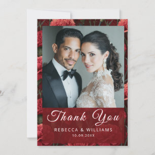 Colourful Red Carnation Charm Rustic Wedding Thank You Card