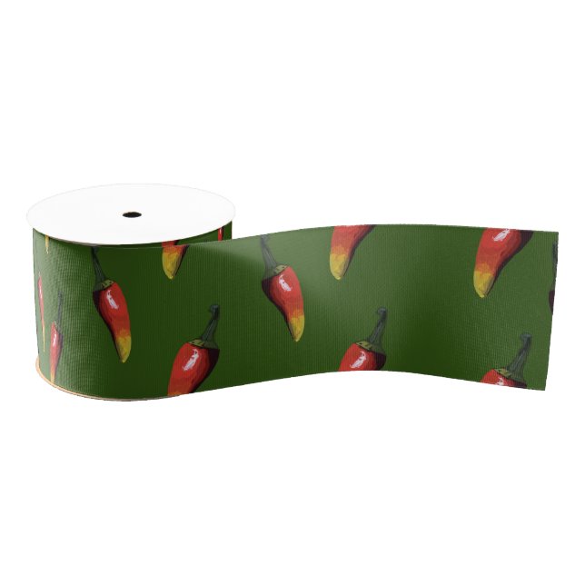 Colourful Red Chilli Peppers Grosgrain Ribbon (Spool)