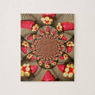 Colourful Red Delight: Strawberry Kaleidoscope Art Jigsaw Puzzle