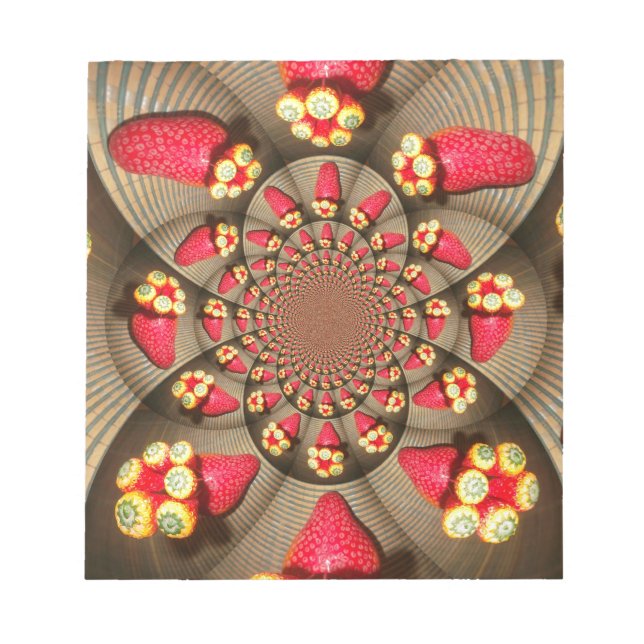 Colourful Red Delight: Strawberry Kaleidoscope Art Notepad (Front)