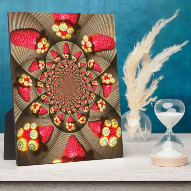 Colourful Red Delight: Strawberry Kaleidoscope Art Plaque (Side)