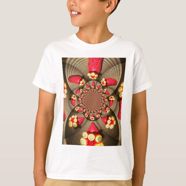 Colourful Red Delight: Strawberry Kaleidoscope Art T-Shirt (Front)