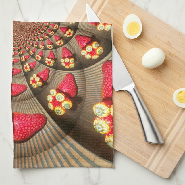 Colourful Red Delight: Strawberry Kaleidoscope Art Tea Towel (Quarter Fold)