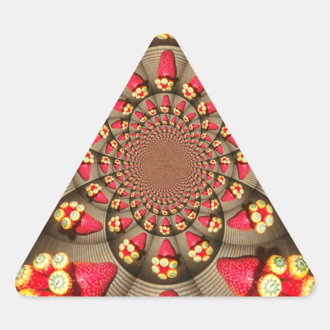 Colourful Red Delight: Strawberry Kaleidoscope Art Triangle Sticker (Front)