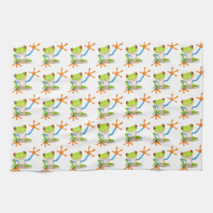 Colourful Red-Eyed Tree Frog Reaching Out Tea Towel