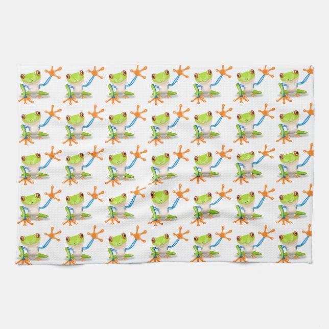 Colourful Red-Eyed Tree Frog Reaching Out Tea Towel (Horizontal)