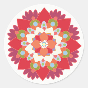 Colourful Red Floral Lotus Mandala Flower Sticker
