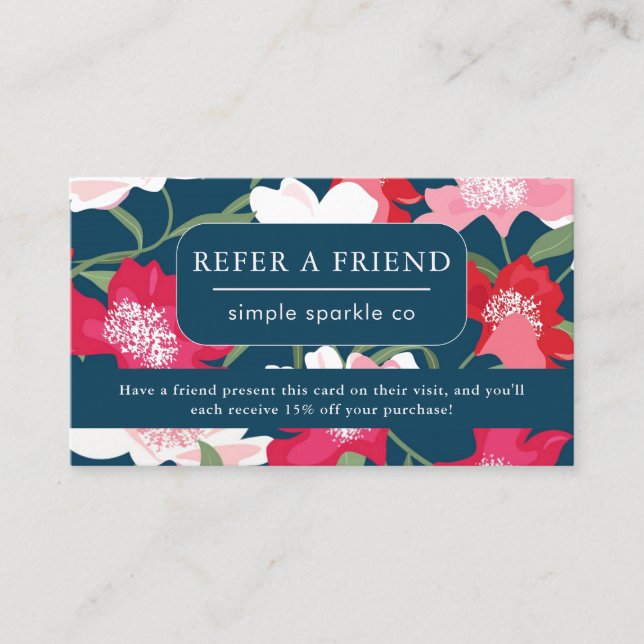 Colourful Red Floral Refer a Friend Company Referral Card (Front)