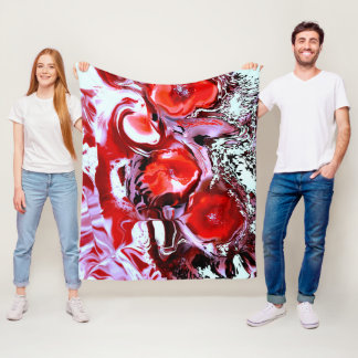 Colourful Red Flowers Digital Abstract Painting Fleece Blanket