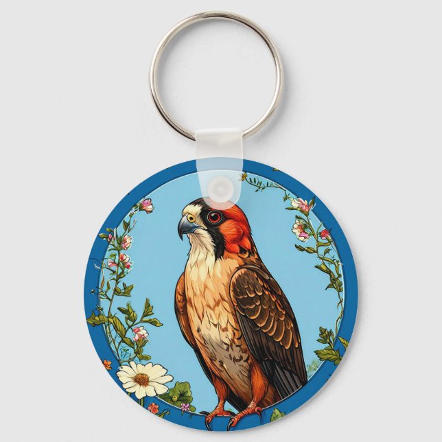 Colourful Red-footed falcon Bird Key Ring (Front)