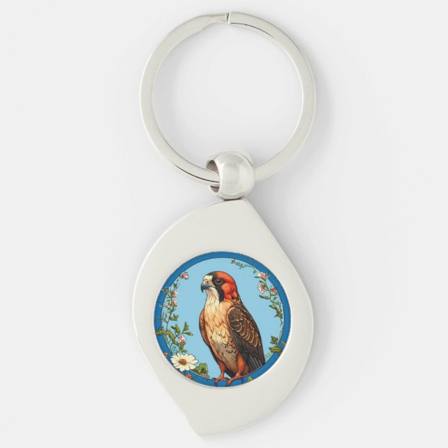 Colourful Red-footed falcon Bird Key Ring (Front)