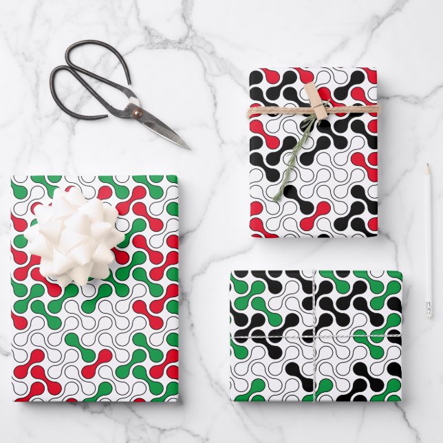 Colourful Red Green Black Geometric Pattern Wrapping Paper Sheet (Front)