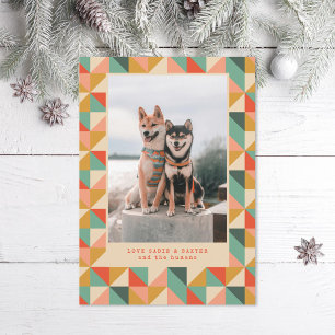 Colourful Red Green Ivory Geometric Print Photo Holiday Card