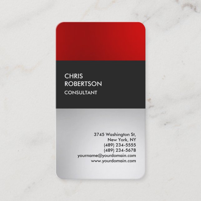 Colourful Red Grey Rounded Business Profile Card (Front)