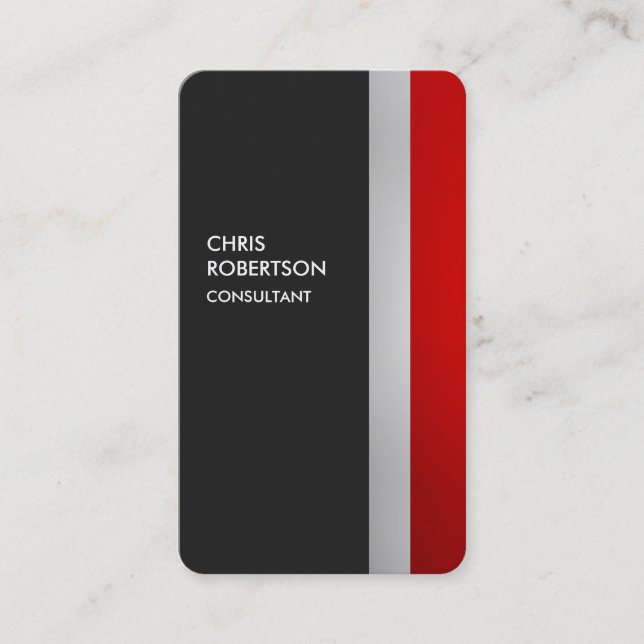 Colourful Red Grey Rounded Vertical Business Card (Front)