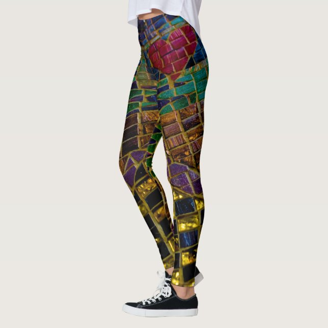 Colourful Red Heart Mosaic Leggings (Left)