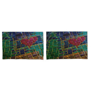 Colourful Red Heart Mosaic Pillowcase