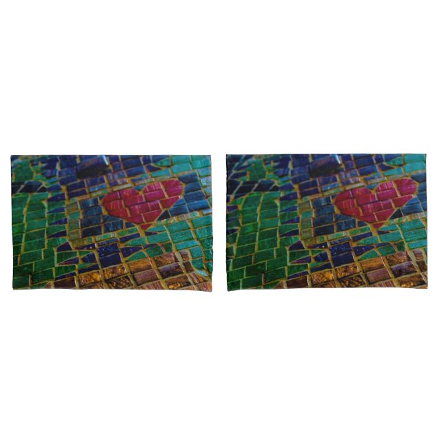 Colourful Red Heart Mosaic Pillowcase (Front-Set)
