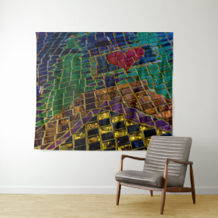Colourful Red Heart Mosaic Tapestry