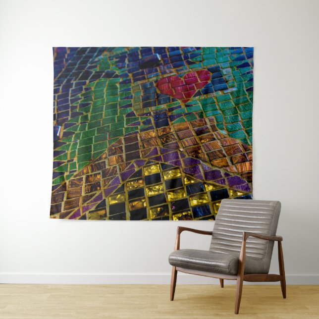 Colourful Red Heart Mosaic Tapestry (In Situ (Horizontal))