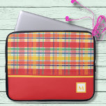 Colourful Red Madras Plaid Monogram Laptop Sleeve<br><div class="desc">This pleasing plaid pattern style laptop bag will be one of your favourites for him or her. Created in a colourful pattern of primary colours with a red contrast. Just personalise the monogram text in the easy Zazzle editor.</div>