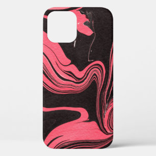 Colourful red marble ink paper textures on white b iPhone 12 case