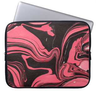 Colourful red marble ink paper textures on white b laptop sleeve